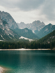 Fototapeta na wymiar Travel Italy Mountain lake Braise Italian Alps reflection in autumn 