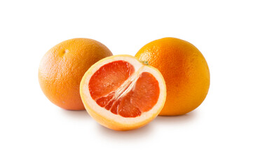 Ripe and tasty grapefruits isolated on white background. Fresh cut grapefruit with copy space for text. Citrus fruit isolate. grapefruit slices white background. Immunity system improvement.