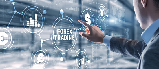 Inscription Forex Trading on Virtual Screen. Business Stock market concept