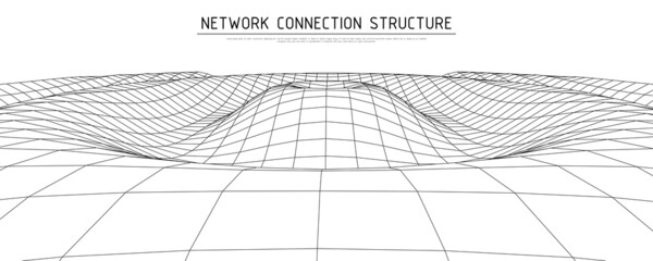 Wireframe wavy landscape background. 3D grid technology illustration landscape. Network connection structure. Vector illustration.