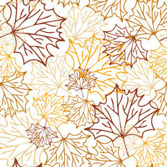 Seamless vector pattern of decorative autumn botanical leaves in pastel orange tones