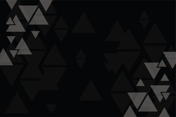 Geometric triangle black background illustration, abstract pattern, symmetrical and geometrical dark template, graphic layout, grey triangles