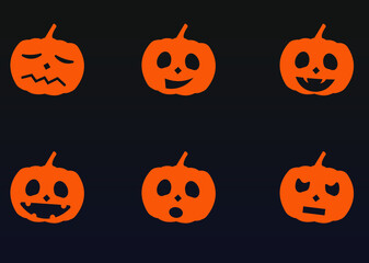 Halloween. Pack of different types of pumpkins with different moods.