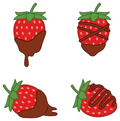 Chocolate Dipped Strawberry Fondue Clipart Set - Colored