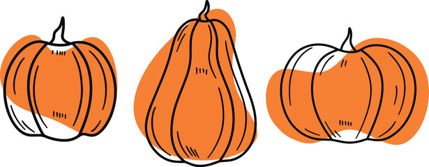 Set of pumpkins. Original design line spot. Vector pumpkins for print, pattern, design, cards. Halloween pumpkins.