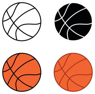 Basketball Clipart Set - Outline, Silhouette and Color