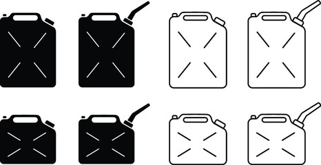 Jerrycan Gas or Fuel Canister Clipart Set - Outline and Silhouette