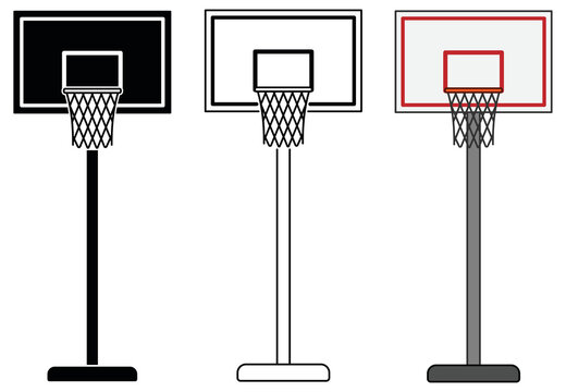 Basketball Net Clipart Set - Outline, Silhouette and Color