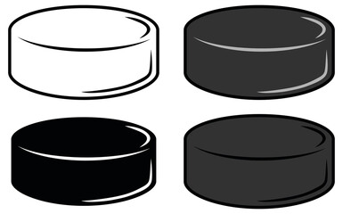 Hockey Puck Clipart Set - Outline, Silhouette and Colored - obrazy, fototapety, plakaty