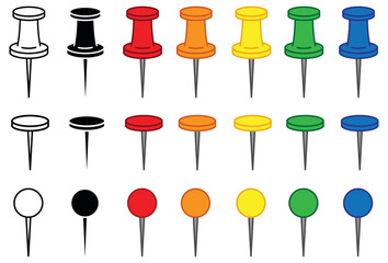 Thumb Pin Tacks Clipart Set - Color