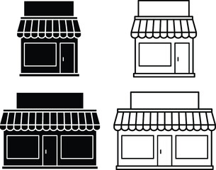 Storefront Façade Clipart Set - Outline and Silhouette