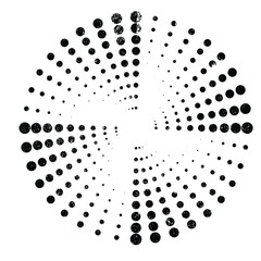 Halftone dots in circle form. round logo . vector dotted frame . Half tone design element, Grunge textured circle . Sun burst