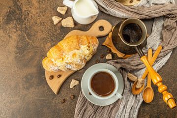 Coffee and croissant, good morning and breakfast concept