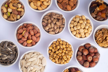 Mixed nuts on a white background