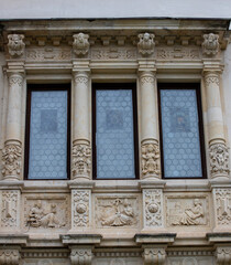Architectural details at the Peles Castle in Sinaia city - Romania 28.Sep.2021 It is a palace built between 1873 and 1914 as the summer residence of the kings of Romania
