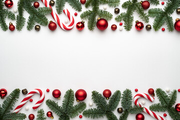 Christmas banner with holiday decorating frame on white background