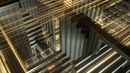 Abstract science and technological illustration. Futuristic virtual cyber space background. 3d illustration