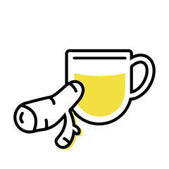 Cup of  ginger tea. Herbal tea line icon concept. Vector illustration