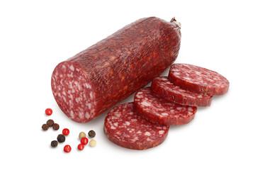 Smoked sausage salami isolated on white background with clipping path and full depth of field