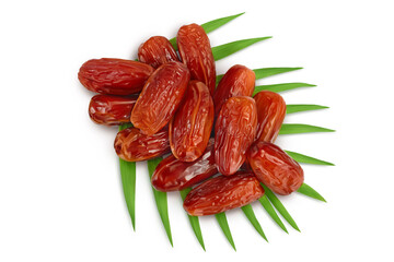 Dates isolated on white background with clipping path. Top view. Flat lay