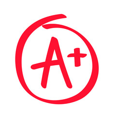 Grade A Plus result hand drawn icon. School red mark in circle. Vector illustration