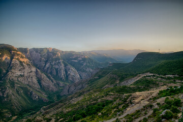 Fototapeta premium A beautiful dawn over the mountains in Tatev