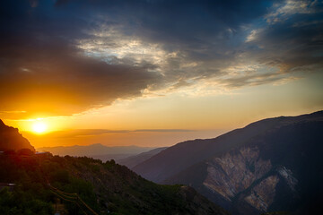 A beautiful dawn over the mountains in Tatev