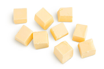 butter cubes isolated on white background with clipping path and full depth of field. Top view. Flat lay