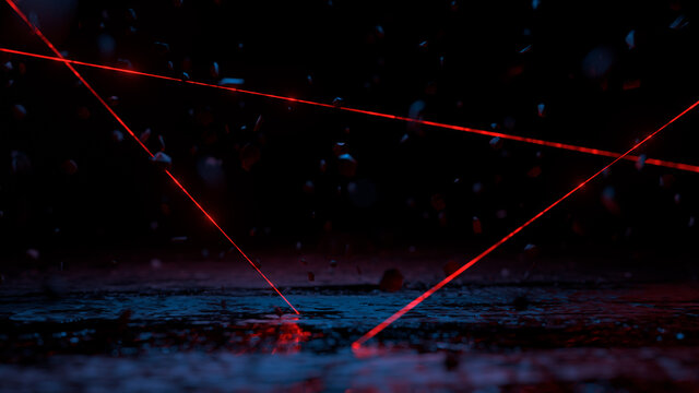 Futuristic background with red laser beams. Entertainment and video games concept. 3d rendering