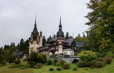 Fototapeta na wymiar Peles Castle in Sinaia city - Romania 28.Sep.2021 It is a palace built between 1873 and 1914 as the summer residence of the kings of Romania
