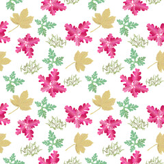 Pattern with interesting colored leaves of forest plants. Illustration