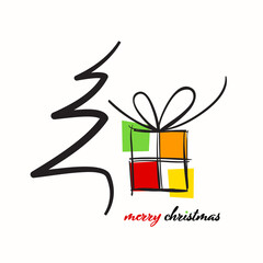 Xmas vector design with christmas tree and gift box isolated on white background