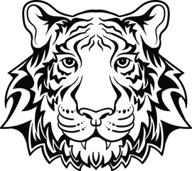 The Vector logo tiger for tattoo or T-shirt design or outwear.  Hunting style big cat print on black background. This hand drawing is for black fabric or canvas.