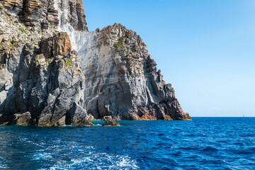 Lipari (Aeolian archipelago), Messina, Sicily, Italy: view of the rocky coast of Basiluzzo island.