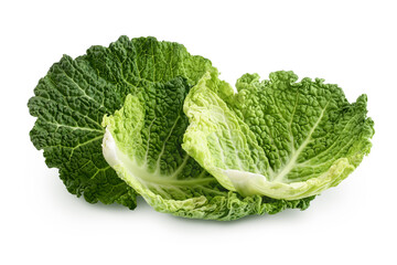 Savoy cabbage leaves isolated on white background with clipping path and full depth of field