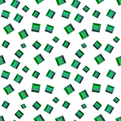 Green Gems seamless pattern on  white backdrop. Jewels geometric precious objects. For cover, banner, background, card banner, poster luxury design