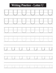 Alphabet tracing worksheet. A-Z writing pages. Handwriting exercise for kids. Printable worksheet.