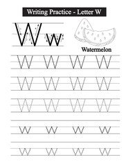Alphabet tracing worksheet. A-Z writing pages. Handwriting exercise for kids. Printable worksheet.