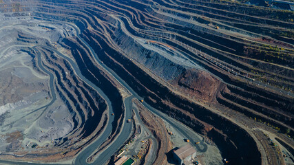 Huge iron ore quarry iron ore quarry top view Aero photo shoot.