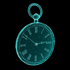 Three-dimensional pocket watch isolated on black background. 3D illustration.