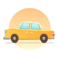Yellow car, cartoon on a white background