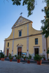 Stromboli island (Aeolian archipelago), Lipari, Messina, Sicily, Italy, 08.21.2021: view of the church of "San Vincenzo" in the village.