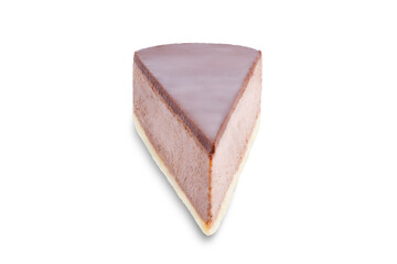 Chocolate cheesecake slice on a white isolated background