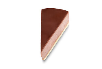 Chocolate cheesecake slice on a white isolated background