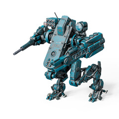 combat mech is marching drone view