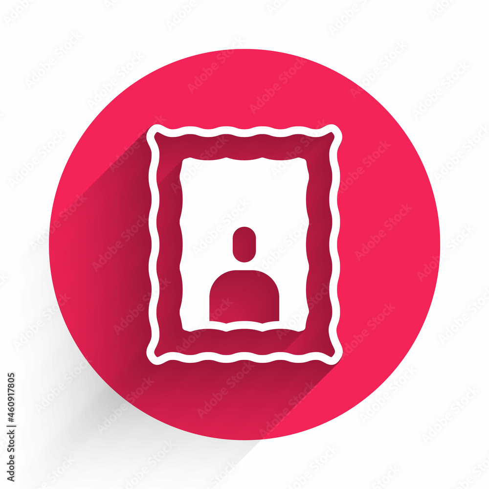 Poster white picture frame on table icon isolated with long shadow. valentines day symbol. red circle butto