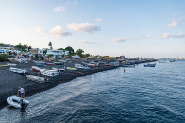 Stromboli island (Aeolian archipelago), Lipari, Messina, Sicily, Italy, 08.21.2021: view of the...