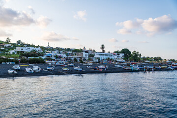 Stromboli island (Aeolian archipelago), Lipari, Messina, Sicily, Italy, 08.21.2021: view of the...