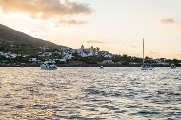 Stromboli island (Aeolian archipelago), Lipari, Messina, Sicily, Italy, 08.21.2021: view of the...