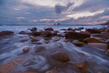 Fototapeta na wymiar Porth nanven blue hour sunset Cornwall England uk 